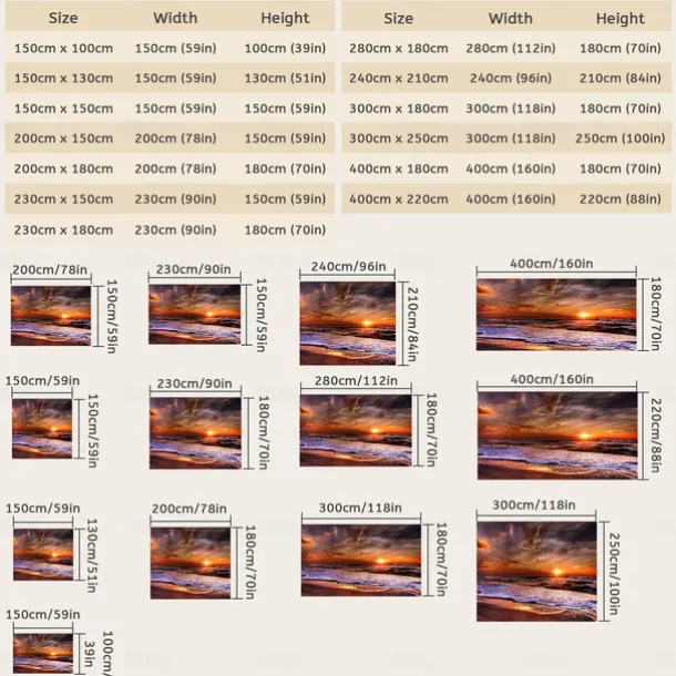 Wall Tapestry Art Decor Blanket Curtain Picnic Tablecloth Hanging Home Bedroom Living Room Dorm Decoration Landscape Beach Sea Ocean Wave Sunrise Sunset Rosy Cloud