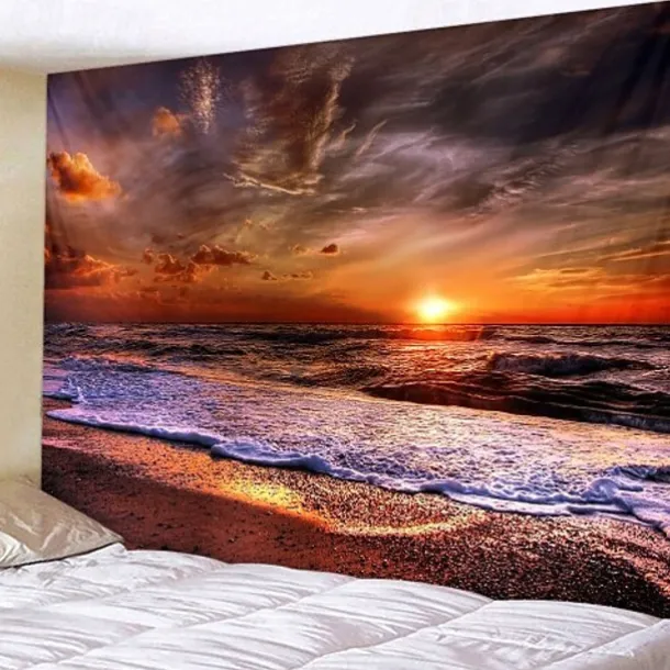 Wall Tapestry Art Decor Blanket Curtain Picnic Tablecloth Hanging Home Bedroom Living Room Dorm Decoration Landscape Beach Sea Ocean Wave Sunrise Sunset Rosy Cloud
