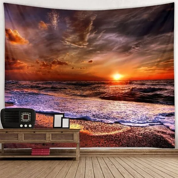 Wall Tapestry Art Decor Blanket Curtain Picnic Tablecloth Hanging Home Bedroom Living Room Dorm Decoration Landscape Beach Sea Ocean Wave Sunrise Sunset Rosy Cloud