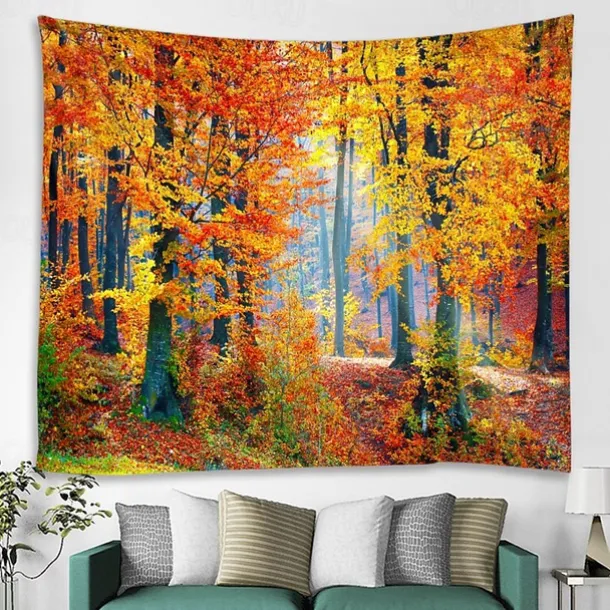 Wall Tapestry Art Decor Blanket Curtain Picnic Tablecloth Hanging Home Bedroom Living Room Dorm Decoration Autumn Nature Landscape Forest Tree