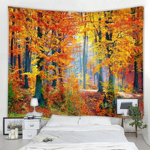 Wall Tapestry Art Decor Blanket Curtain Picnic Tablecloth Hanging Home Bedroom Living Room Dorm Decoration Autumn Nature Landscape Forest Tree
