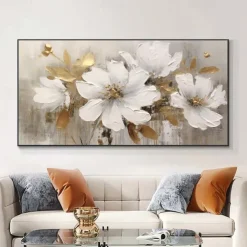 Wall White Flower Canvas Picutre Hand Made Abstract Flowers Oil Painting Pop Art Modern Picture For Living Room Home Decoration