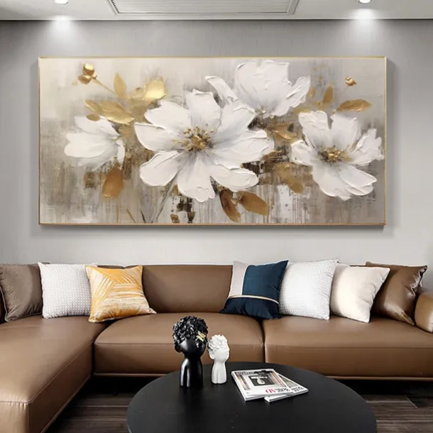 Wall White Flower Canvas Picutre Hand Made Abstract Flowers Oil Painting Pop Art Modern Picture For Living Room Home Decoration