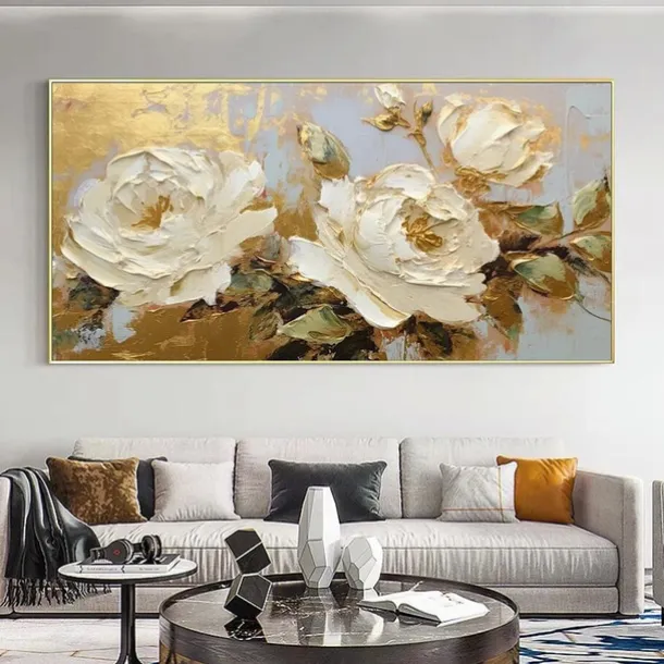 Wall White Flower Canvas Picutre Hand Made Abstract Flowers Oil Painting Pop Art Modern Picture For Living Room Home Decoration