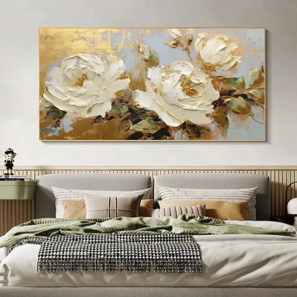 Wall White Flower Canvas Picutre Hand Made Abstract Flowers Oil Painting Pop Art Modern Picture For Living Room Home Decoration