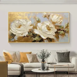Wall White Flower Canvas Picutre Hand Made Abstract Flowers Oil Painting Pop Art Modern Picture For Living Room Home Decoration