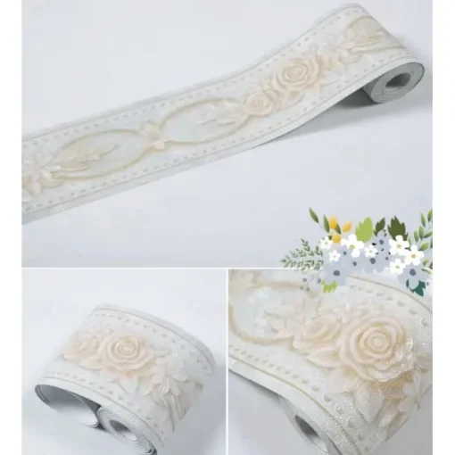Wallpaper Self-adhesive Waistline Embossed Rose Flower PVC / Vinyl Wallpaper suitable for Family Living Room or Office Decoration Material 3D Home Decor
