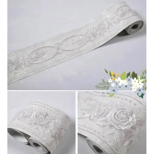 Wallpaper Self-adhesive Waistline Embossed Rose Flower PVC / Vinyl Wallpaper suitable for Family Living Room or Office Decoration Material 3D Home Decor
