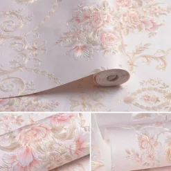 Wallpaper Wall Cover Sticker Film Peel and Stick Removable Self Adhesive Embossed Floral Non Woven Home Decoration 300*53cm
