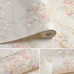 Wallpaper Wall Cover Sticker Film Peel and Stick Removable Self Adhesive Embossed Floral Non Woven Home Decoration 300*53cm