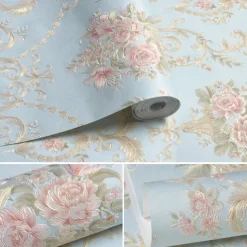 Wallpaper Wall Cover Sticker Film Peel and Stick Removable Self Adhesive Embossed Floral Non Woven Home Decoration 300*53cm
