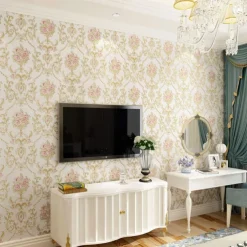 Wallpaper Wall Cover Sticker Film Peel and Stick Removable Self Adhesive Embossed Floral Non Woven Home Decoration 300*53cm