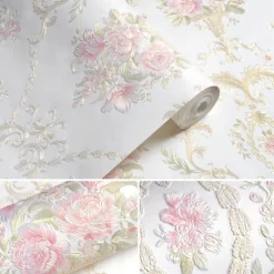 Wallpaper Wall Cover Sticker Film Peel and Stick Removable Self Adhesive Embossed Floral Non Woven Home Decoration 300*53cm