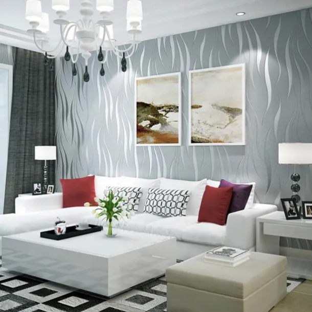 Wallpaper Wall Covering Sticker Film Peel And Stick Modern Water Ripple 3D NonWoven Home Decor 53*950 cm,Adhesive Required