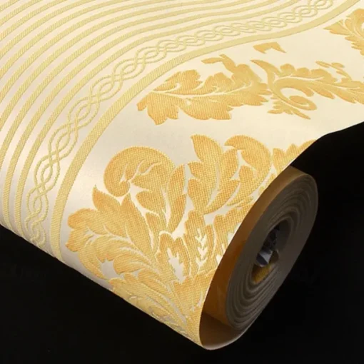 Wallpaper Wall Covering Sticker Film Modern European Stripes Flower Golden Non Woven Home Decor 53*950cm