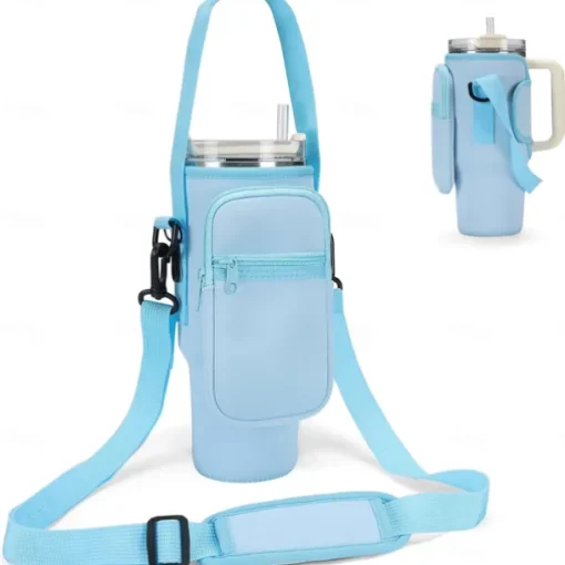 Water Bottle Carrier Bag for Stanley 40oz Tumbler with Phone Pocket Neoprene Water Bottle Holder with Shoulder & Handheld Strap Stanley Cup Accessories