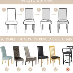 Water Repellent Dining Chair Cover Stretch Chair Seat Slipcover Spandex with Elastic Bottom Protector for Dining Room Wedding Ceremony Durable Washable