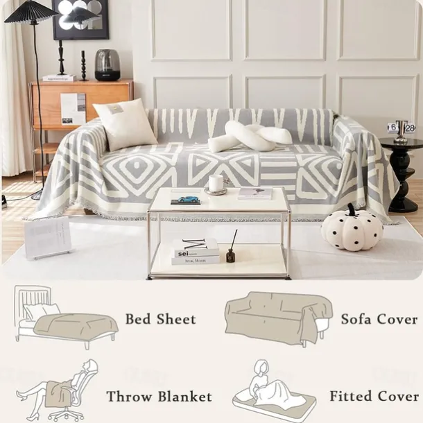 Water Resistant Boho Couch Cover, Soft Chenille Couch Cover for Dogs Washable, Couch Covers for 3 Cushion Couch Sofa Pet Friendly, Thick, Dirt Resistant