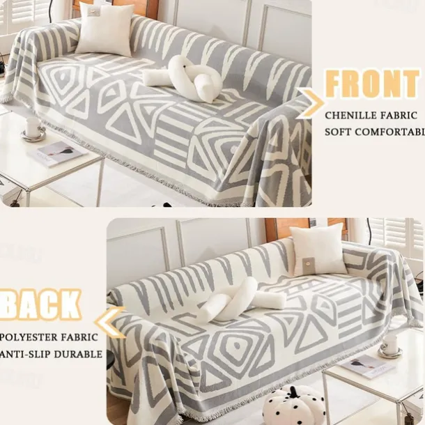 Water Resistant Boho Couch Cover, Soft Chenille Couch Cover for Dogs Washable, Couch Covers for 3 Cushion Couch Sofa Pet Friendly, Thick, Dirt Resistant