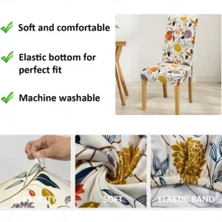 Water Resistant Stretch Spandex Dining Chair Cover 1/4/6 Pcs Set, Floral Pattern Stretch Chair Protector Cover Seat Slipcover with Elastic Band
