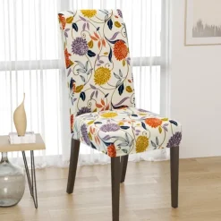 Water Resistant Stretch Spandex Dining Chair Cover 1/4/6 Pcs Set, Floral Pattern Stretch Chair Protector Cover Seat Slipcover with Elastic Band