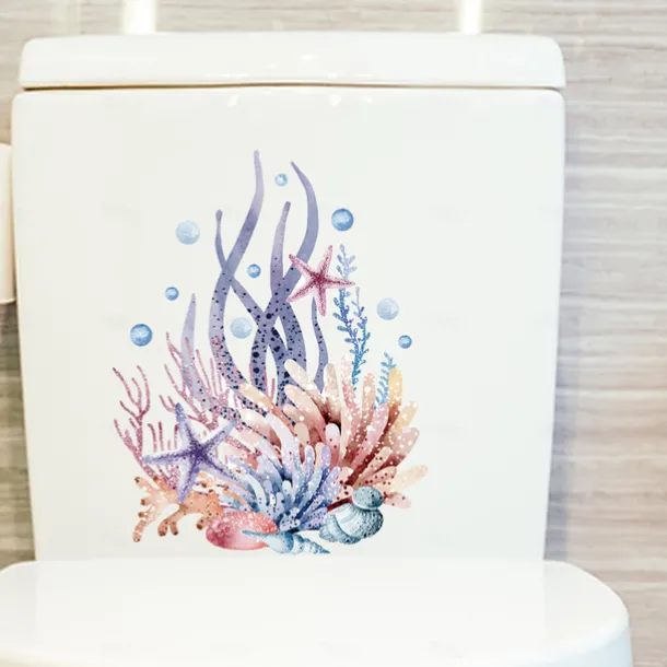 Watercolor Toilet Decals: Coral, Starfish, Seagrass, Jellyfish, Conch - Removable Bathroom Household Wall Stickers, Ideal for Adding a Beachy Vibe to Your Space