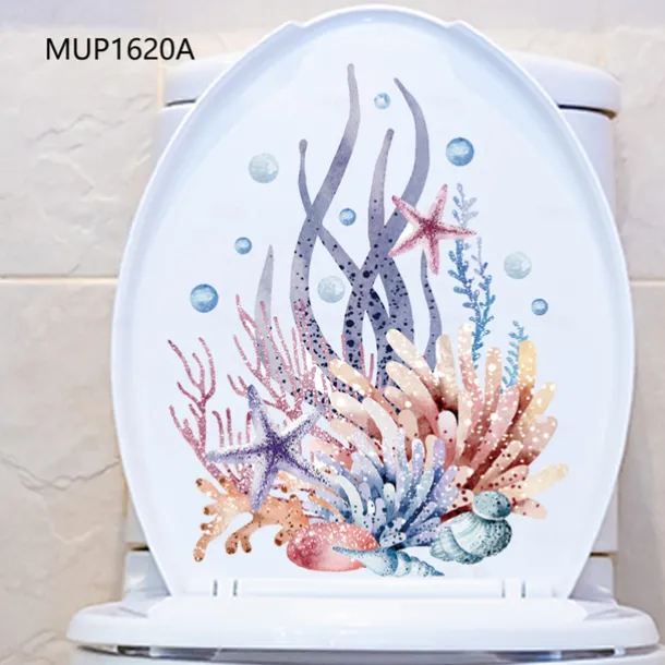 Watercolor Toilet Decals: Coral, Starfish, Seagrass, Jellyfish, Conch - Removable Bathroom Household Wall Stickers, Ideal for Adding a Beachy Vibe to Your Space