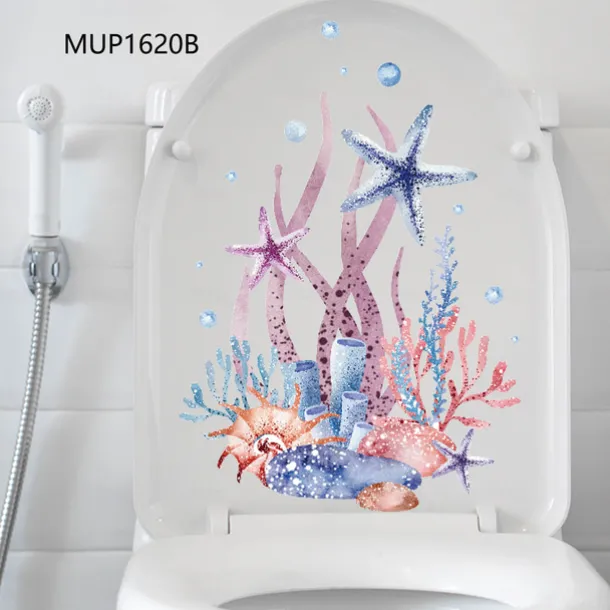 Watercolor Toilet Decals: Coral, Starfish, Seagrass, Jellyfish, Conch - Removable Bathroom Household Wall Stickers, Ideal for Adding a Beachy Vibe to Your Space