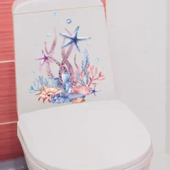 Watercolor Toilet Decals: Coral, Starfish, Seagrass, Jellyfish, Conch - Removable Bathroom Household Wall Stickers, Ideal for Adding a Beachy Vibe to Your Space
