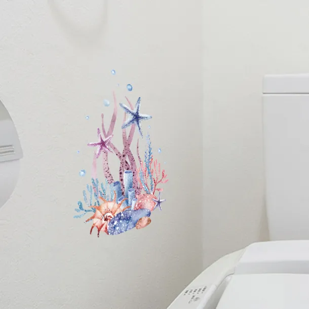 Watercolor Toilet Decals: Coral, Starfish, Seagrass, Jellyfish, Conch - Removable Bathroom Household Wall Stickers, Ideal for Adding a Beachy Vibe to Your Space