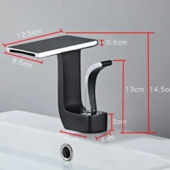 Waterfall Basin Sink Mixer Faucet, Brass Bathroom Taps Single Handle One Hole with Hot and Cold Hose Vessel Water Tap Deck Mounted
