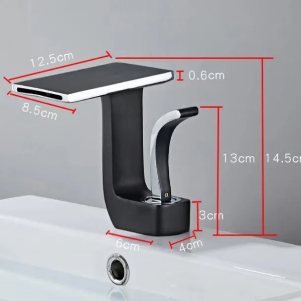 Waterfall Basin Sink Mixer Faucet, Brass Bathroom Taps Single Handle One Hole with Hot and Cold Hose Vessel Water Tap Deck Mounted