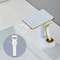 Waterfall Basin Sink Mixer Faucet, Brass Bathroom Taps Single Handle One Hole with Hot and Cold Hose Vessel Water Tap Deck Mounted
