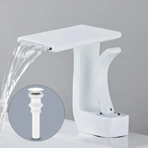 Waterfall Basin Sink Mixer Faucet, Brass Bathroom Taps Single Handle One Hole with Hot and Cold Hose Vessel Water Tap Deck Mounted