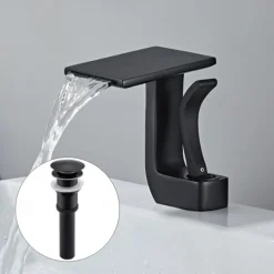 Waterfall Basin Sink Mixer Faucet, Brass Bathroom Taps Single Handle One Hole with Hot and Cold Hose Vessel Water Tap Deck Mounted