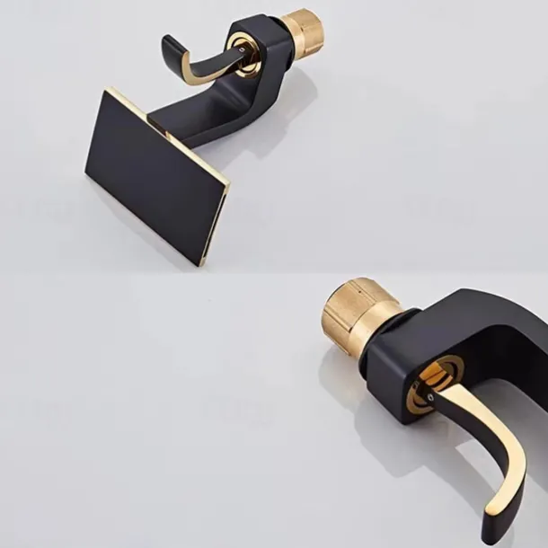 Waterfall Basin Sink Mixer Faucet, Brass Bathroom Taps Single Handle One Hole with Hot and Cold Hose Vessel Water Tap Deck Mounted