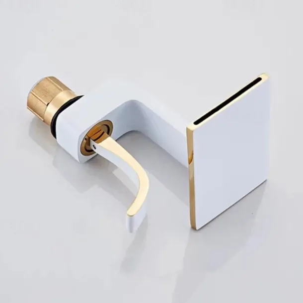 Waterfall Basin Sink Mixer Faucet, Brass Bathroom Taps Single Handle One Hole with Hot and Cold Hose Vessel Water Tap Deck Mounted