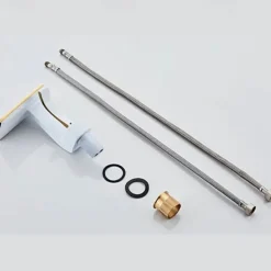 Waterfall Basin Sink Mixer Faucet, Brass Bathroom Taps Single Handle One Hole with Hot and Cold Hose Vessel Water Tap Deck Mounted