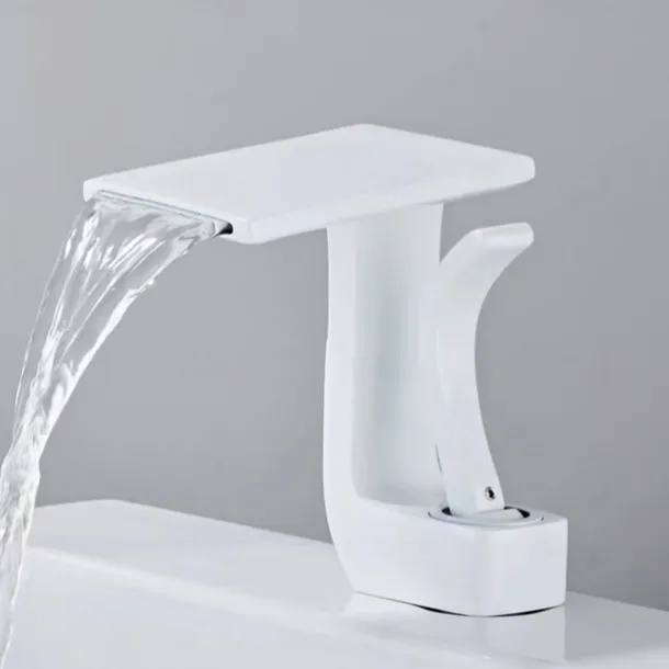 Waterfall Basin Sink Mixer Faucet, Brass Bathroom Taps Single Handle One Hole with Hot and Cold Hose Vessel Water Tap Deck Mounted