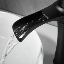 Waterfall Basin Sink Mixer Faucet Black, Tall Bathroom Taps Single Handle One Hole with Hot and Cold Hose Vessel Water Tap Deck Mounted