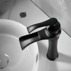 Waterfall Basin Sink Mixer Faucet Black, Tall Bathroom Taps Single Handle One Hole with Hot and Cold Hose Vessel Water Tap Deck Mounted