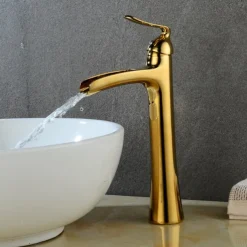Waterfall Bathroom Faucet, Rustic Nickel Single Handle One Hole Brass Waterfall Bathroom Sink Faucet with Hot and Cold Water
