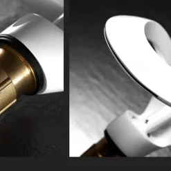 Waterfall Bathroom Sink Faucet, Centerset Curved Single Handle One Hole Bath Taps with Hot and Cold Water Switch, Ceramic Valve Insides