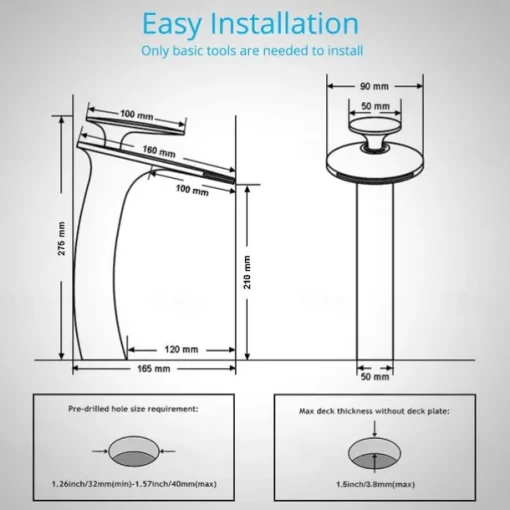 Waterfall Bathroom Sink Faucet with Supply Hose,Single Handle Single Hole Vessel Lavatory Faucet,Slanted Body Basin Mixer Tap Tall Body Commercial