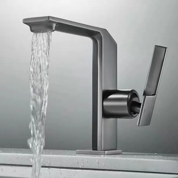 Waterfall Bathroom Sink Mixer Faucet Brass, Single Handle Basin Taps One Hole Faucets with Hot and Cold Hose, Waterfall Spout Brass Bath Tap Chrome Black Gold Grey