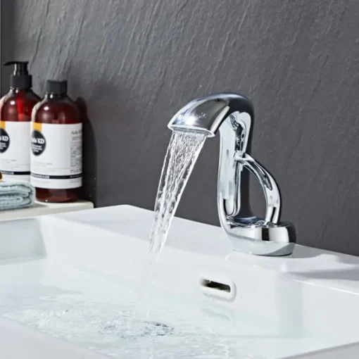 Waterfall Bathroom Sink Mixer Faucet Deck Mount, Mono Wash Basin Single Handle Basin Taps Washroom with Hot and Cold Hose, Monobloc Vessel Water Brass Tap Black White Chrome Brushed