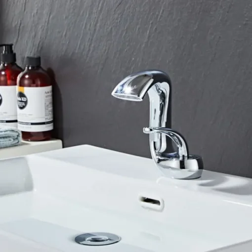 Waterfall Bathroom Sink Mixer Faucet Deck Mount, Mono Wash Basin Single Handle Basin Taps Washroom with Hot and Cold Hose, Monobloc Vessel Water Brass Tap Black White Chrome Brushed