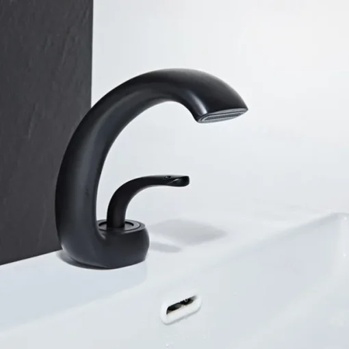 Waterfall Bathroom Sink Mixer Faucet Deck Mount, Mono Wash Basin Single Handle Basin Taps Washroom with Hot and Cold Hose, Monobloc Vessel Water Brass Tap Black White Chrome Brushed