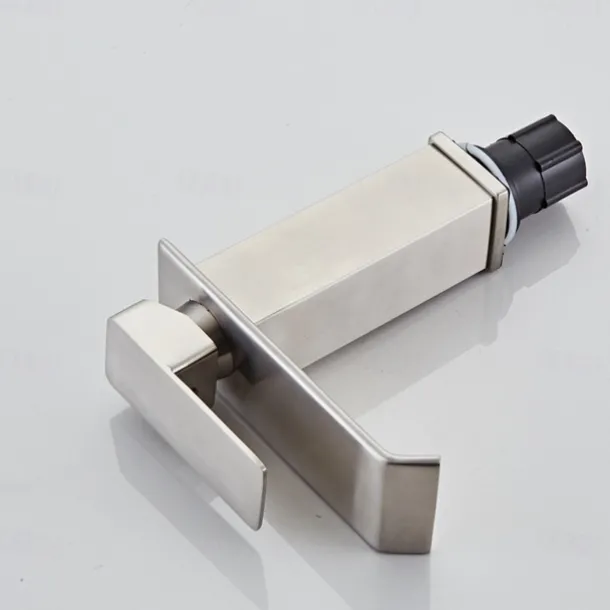 Waterfall Bathroom Sink Mixer Faucet, Washroom Mono Basin Taps Single Handle Deck Mounted Chrome Black Brushed, with Cold and Hot Hose Monobloc Water Tap