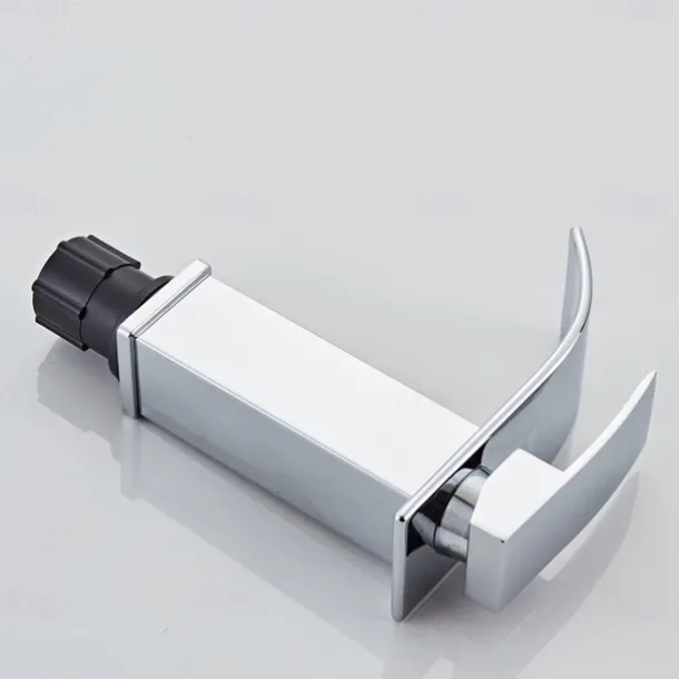 Waterfall Bathroom Sink Mixer Faucet, Washroom Mono Basin Taps Single Handle Deck Mounted Chrome Black Brushed, with Cold and Hot Hose Monobloc Water Tap